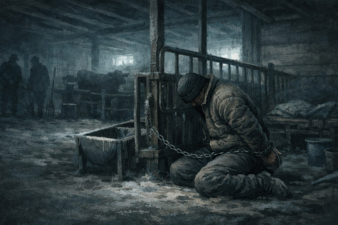 XXI АСРДА ҚУЛЛИК: ЯКУТИЯДА ОТА ВА ЎҒИЛ ОДАМЛАРНИ СИГИРХОНАДА ЗАНЖИРДА УШЛАБ ТУРГАН